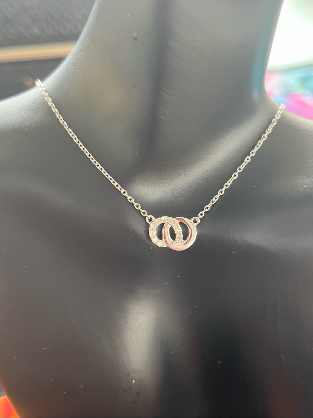 NWT 0.10 CTW Lab-Grown Diamond Interlocking Circle Sterling Silver Necklace